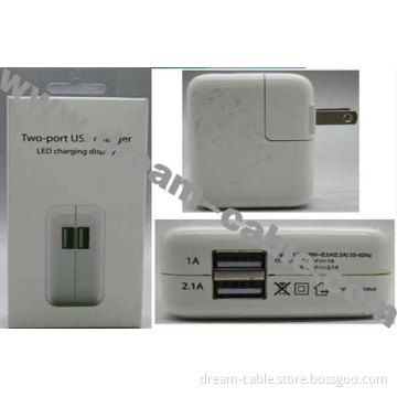 2 Port Folding USB Wall Charger AC Adapter with LED Charging Display
